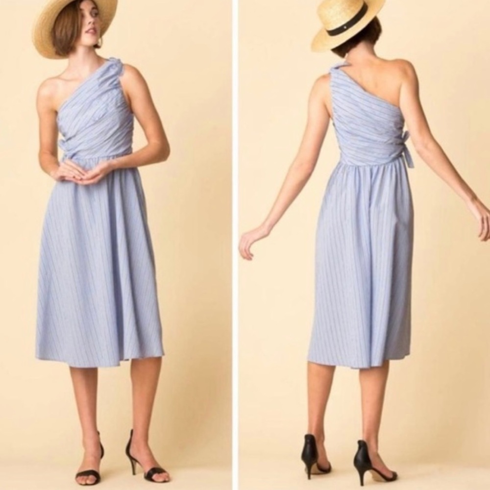 A.L.C Dress blue striped one shoulder